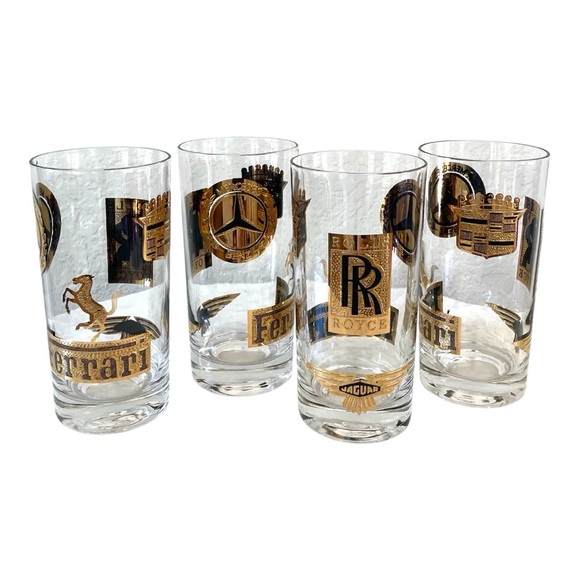 Set of 4 Vintage Luxury Automotive Glasses – Gold Emblem Collection - Picture 1 of 7